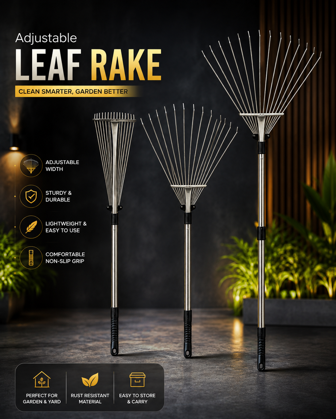 Adjustable Garden Leaf Rake