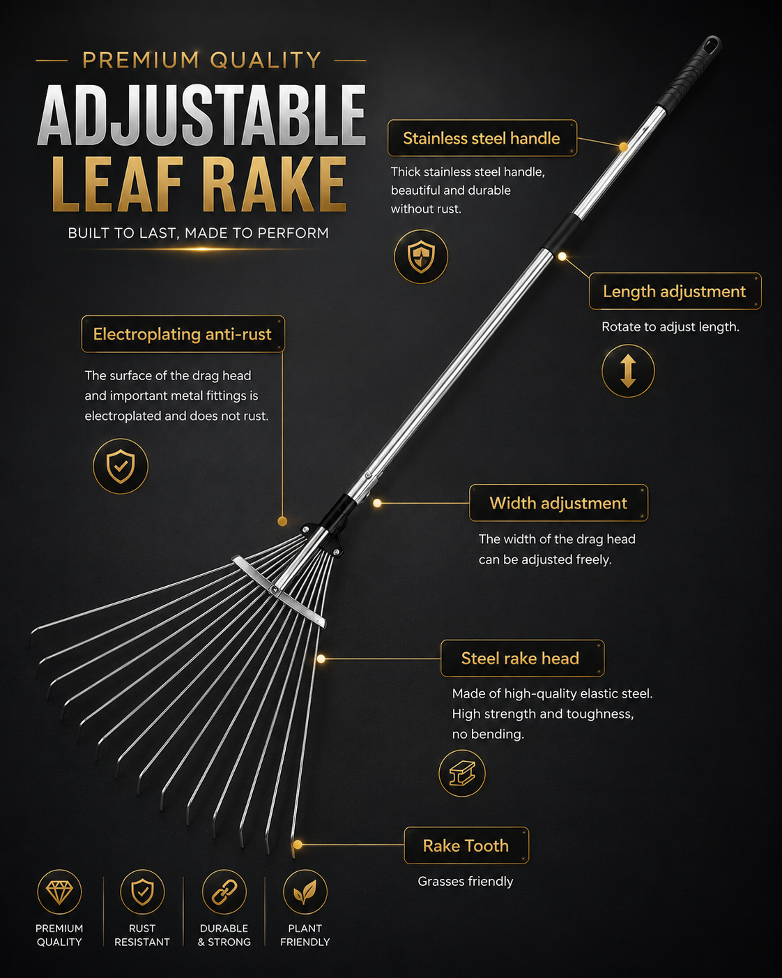 Adjustable Garden Leaf Rake