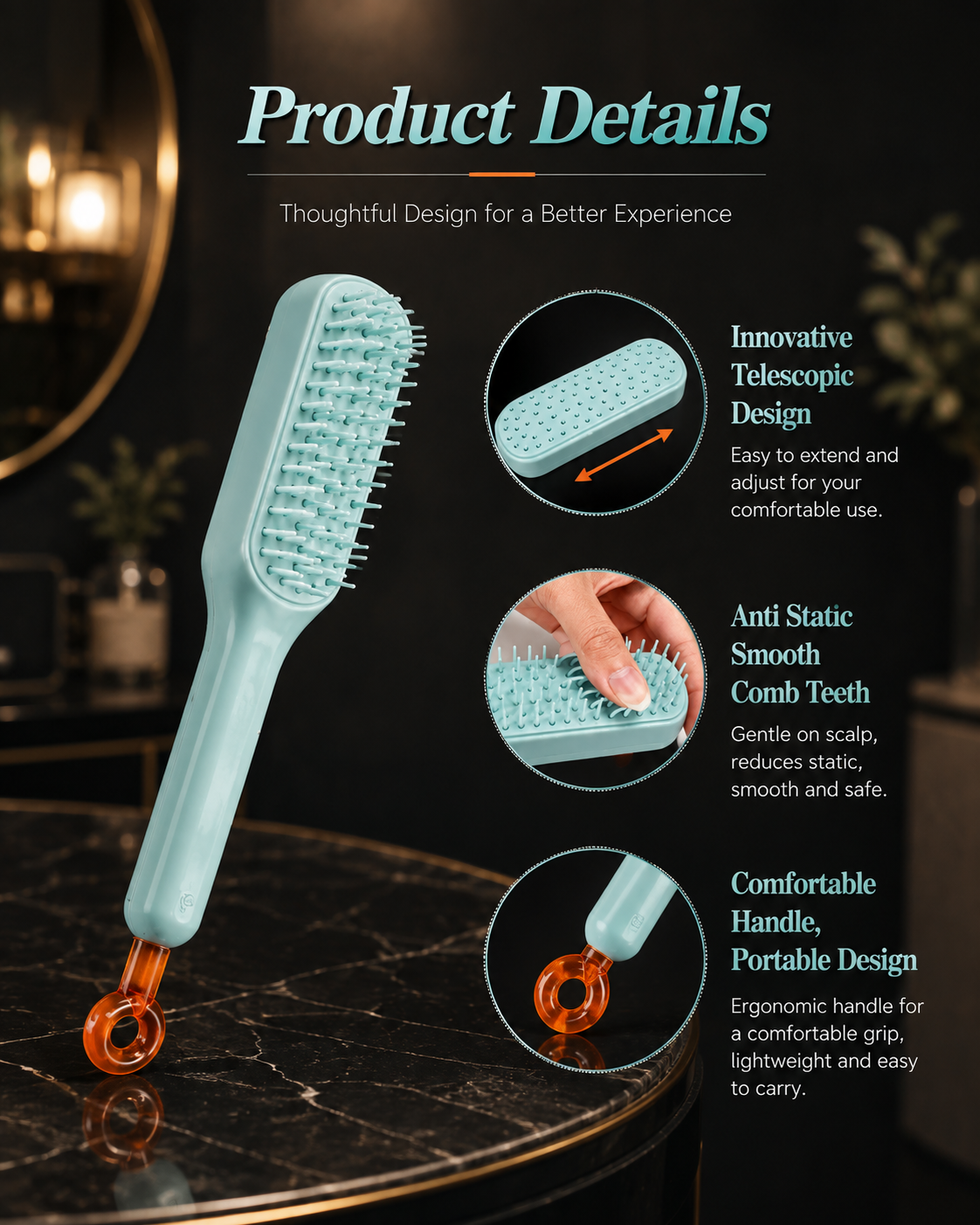 Self-cleaning Anti-static Massage Comb for Adults and Kids- Pack of 1